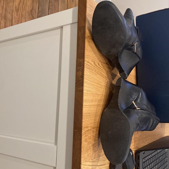 Tory Burch Black Leather Whipstitch Wedge Booties - Picture 6 of 6